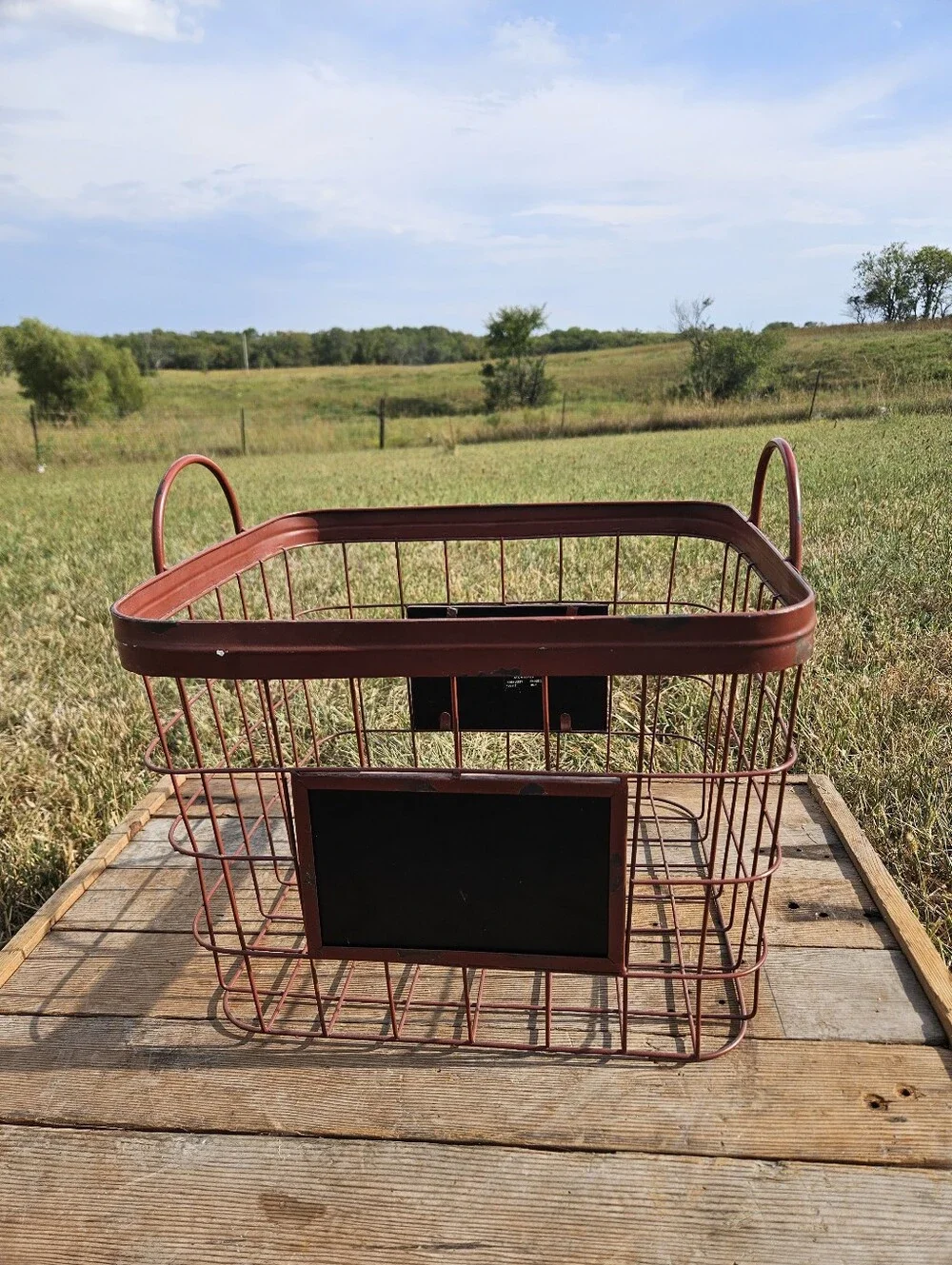 Vintage Style Wire Basket with Chalkboard Label Rustic Farmhouse Pantry Storage